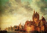 Jan Van Goyen Famous Paintings - A Castle By A River With Shipping At A Quay